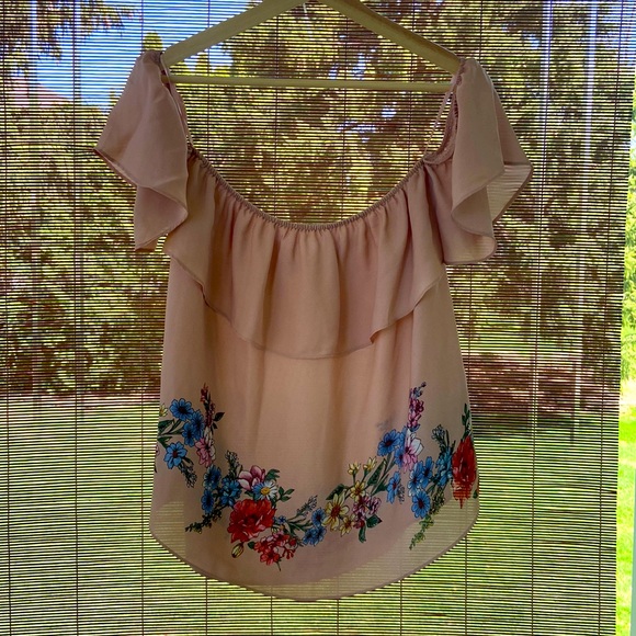 Stradivarius Off The Shoulder Strapless Pink Floral Top - Picture 4 of 6